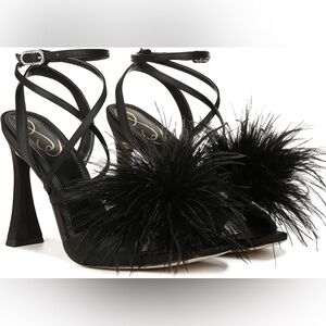 Sam Edelman Layton Black Feathered Heels